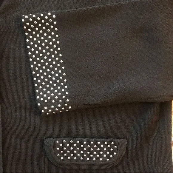 BCBGMaxazria Bedazzled Sweater Jacket Black/Silver Pockets Size M - Picture 6 of 8